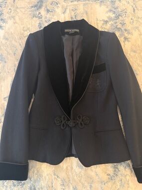 Ralph Lauren Black Wool Blazer with Velvet Trim